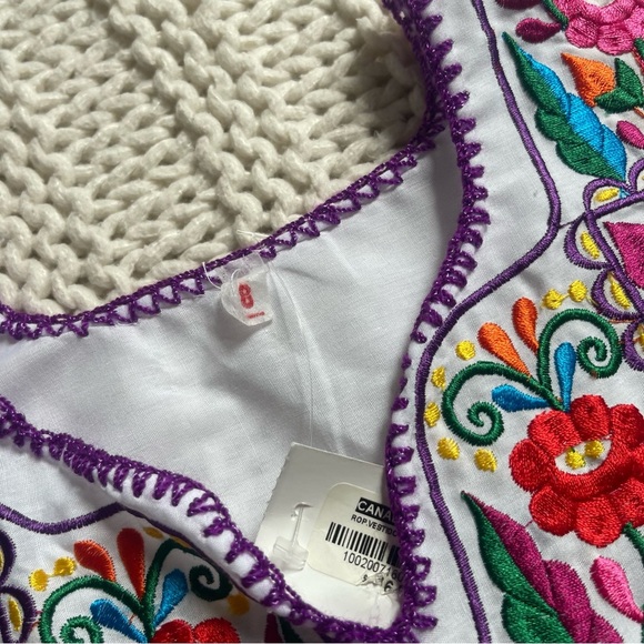 NWT White Dress with Multicolor Hand Embroidered Girl's Size 8 - Picture 2 of 2